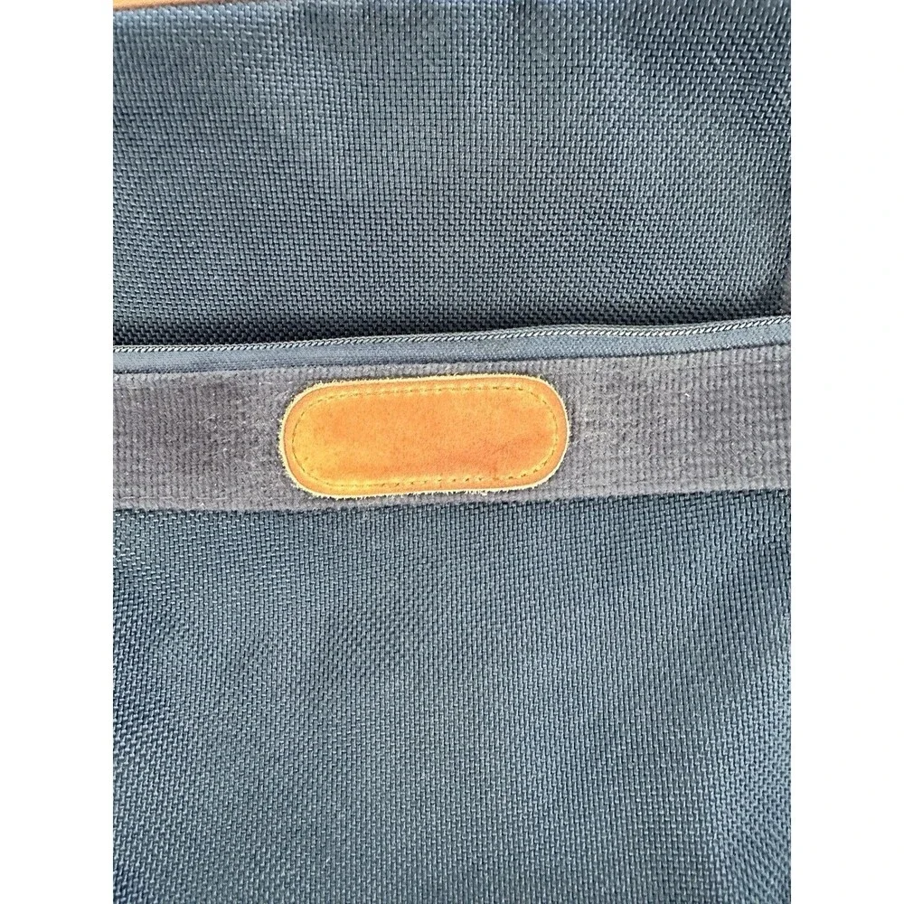 London Fog VTG Navy Canvas Weekender Duffle Bag Big Ben Logo Lining Leather Trim